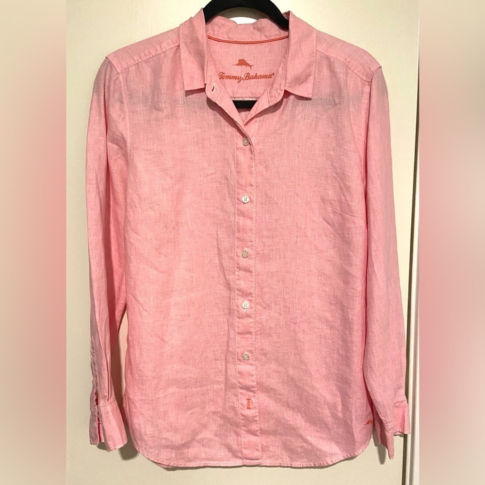 Tommy Bahama Pink Linen Button Down Shirt Relaxed Fit S